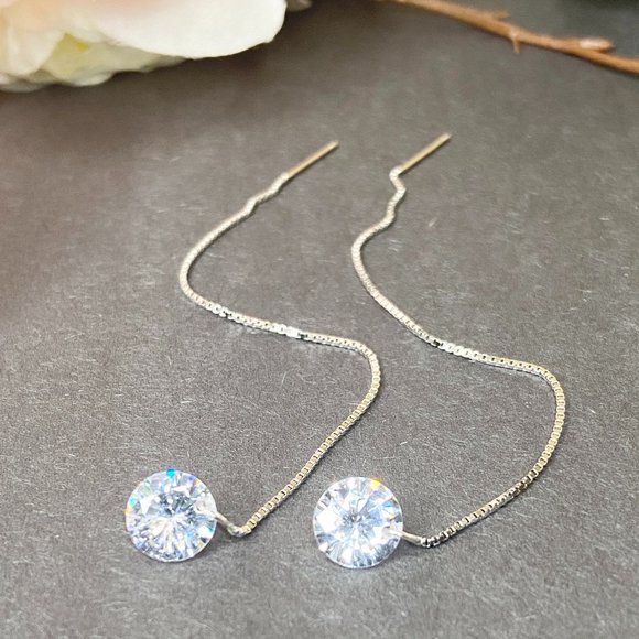 Silver Tassels Long Drop Crystal Vintage Earrings - Picture 1 of 8